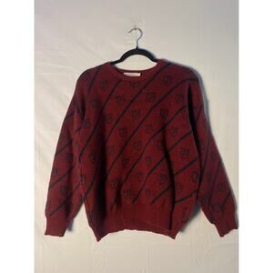 Vintage James Pringle Red Black Striped Logo Pure Wool Sweater Crewneck Pullover